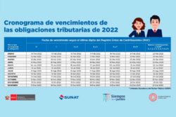 cronograma de vencimientos de las obligaciones tributarias 2022